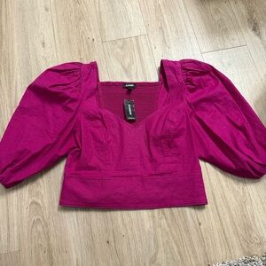 Express Pink Puff Sleeve Crop Blouse